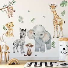 Safari Animals Wall Decals Elephant Giraffe Monkey Jungle Wall Stickers for K...