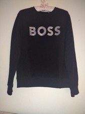 Boss Women's Black Long Sleeve  Sweatshirt, Silver Diamante Logo,  L , NEW.
