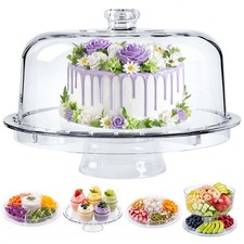 12 Inch Clear Acrylic Cake Stand With Lid, Versatile Reversible Design