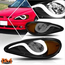 For 99-05 Pontiac Grand Am LED DRL Headlight/Lamps Smoked Housing Amber Corner
