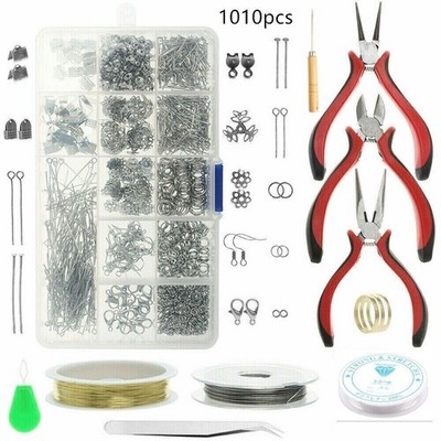 1010pc Jewelry Making Supplies Kit Wire Findings Beading Pliers Repair Tools Set