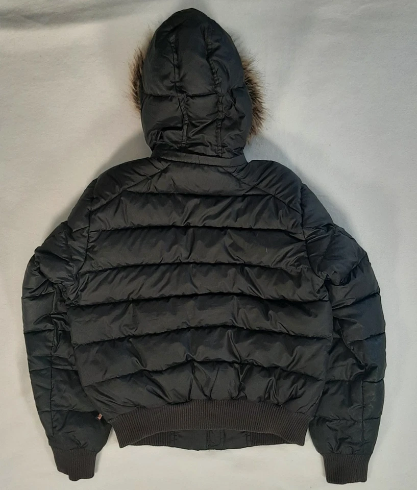 Jaqueta Polo Jeans Co Ralph Lauren Feminina Zíper Completo Forrada de Pele Preta Capuz Puffer M - Imagem 2 de 4