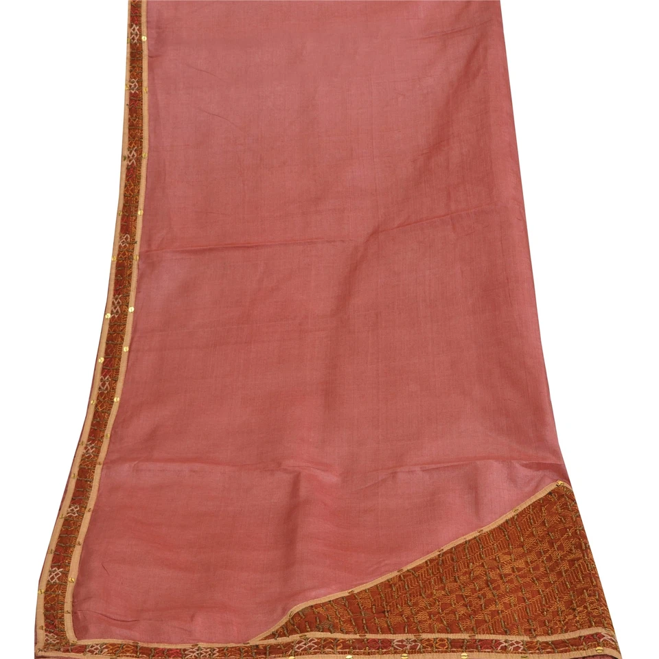 Estola de retazos Sanskriti Vintage Rosa India Dupatta 100% Seda Pura Cuentas a Mano Foto 3 de 4