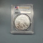 2002 $1 AMERICAN SILVER EAGLE PCGS MS69 FLAG FIRST STRIKE LABEL
