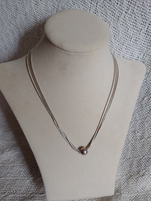 Vintage Triple Strand Sterling Silver Necklace Single Bead 16'' ITALY 925 Cl