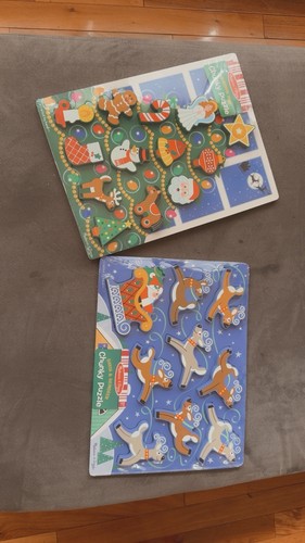 Melissa & Doug Chunky Puzzle Christmas Tree Santa Reindeer Preschool Wooden Toy