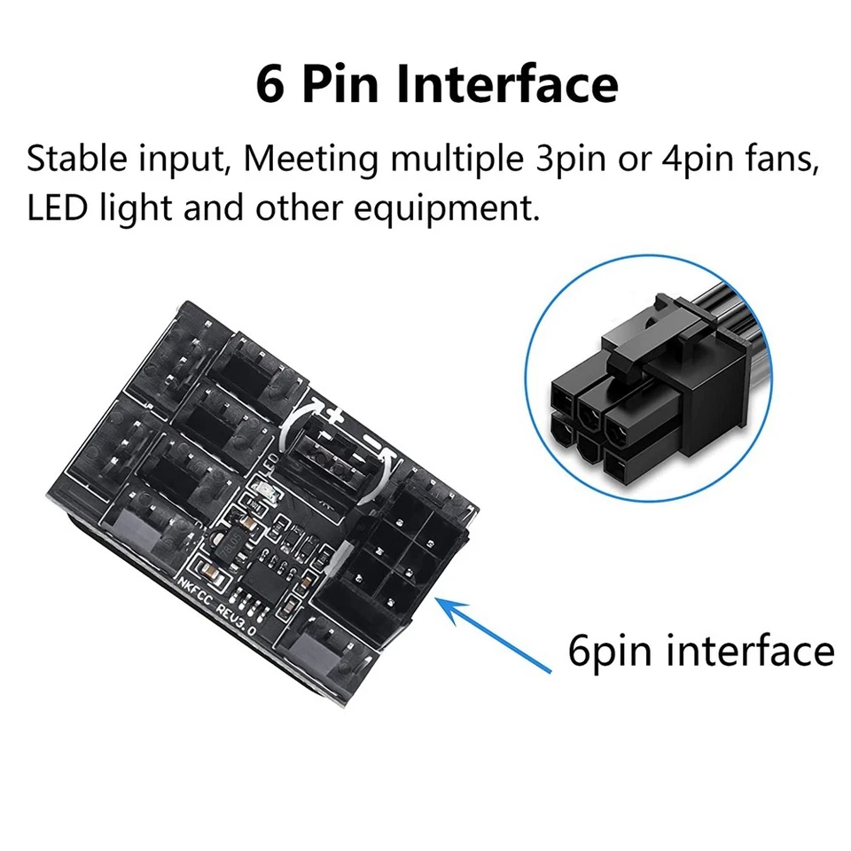 3 Pin 4 Pin Fan Adapter PWM PC Chassis Cooling Fan Hub Governor 8 Way2200 - Image 3 of 4