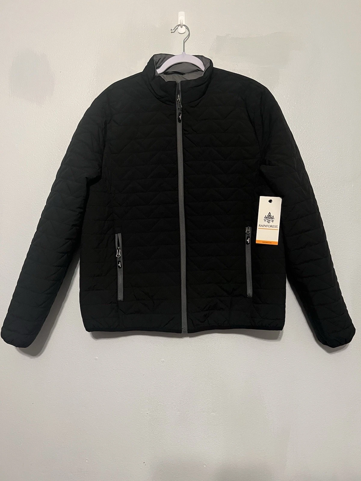 Rainforest Essential Mens Quilted Jacket Black Medium Polyester Outdoors Hiking