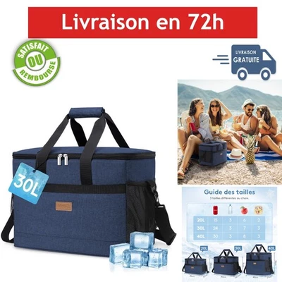 Sac isotherme 30 L Lifewit glacière souple pique-nique camping bleu foncé - Photo 1/4