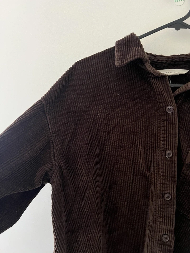 Thick Oversized Corduroy Shirt Jacket Dark Brown Size L - image 2 of 2