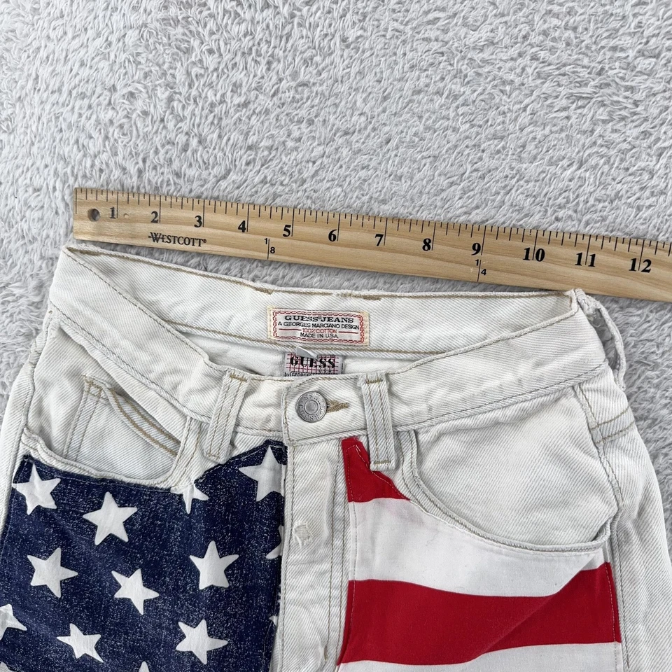 Pantalones Cortos Denim Vintage Guess Bandera Americana REAL 22x2 Corte Envejecido EE. UU. 90s Foto 3 de 4
