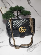 Gucci GG Marmont Matelass  Shoulder Bag Black Leather Medium 