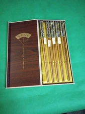 Vintage Chinese Chopsticks Set in Wooden Presentation Box, Original Labels