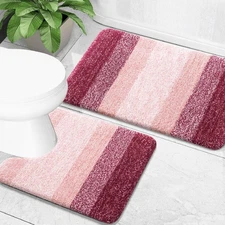 OLANLY Bathroom Rug Set 2 Piece, Soft Absorbent Microfiber Bath Mats and U-Sh...