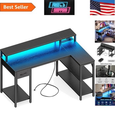 47  L-Shaped Gaming Desk with LED Lights & Power Outlets for Ultimate Efficiency