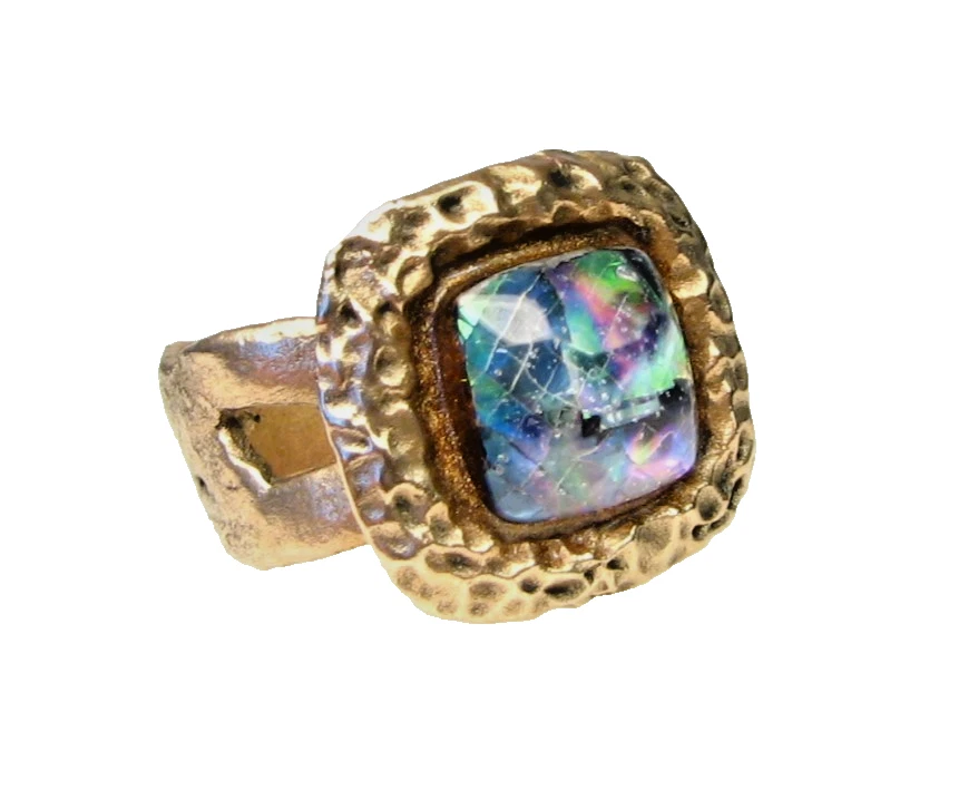 Anel de bronze dourado estilo antigo - Pedra Abalone - Tamanho 8,5 - Imagem 4 de 4