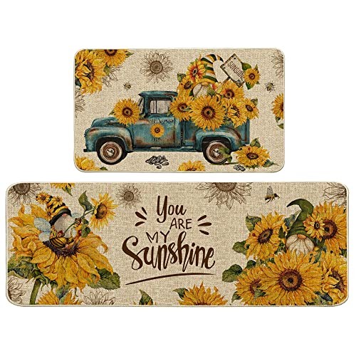 Sunflower Kitchen Rugs and Mats Set of 2, Anti Fatigue Kitchen Mats for Floor