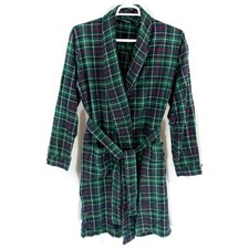 Vintage John Blair Green Plaid Tartan Cotton Flannel Mens Robe w Pockets M/L