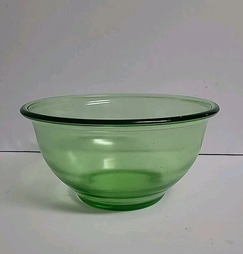 Vintage Hazel Atlas Green Uranium Depression Glass Mixing Bowl 9" Glows Nesting