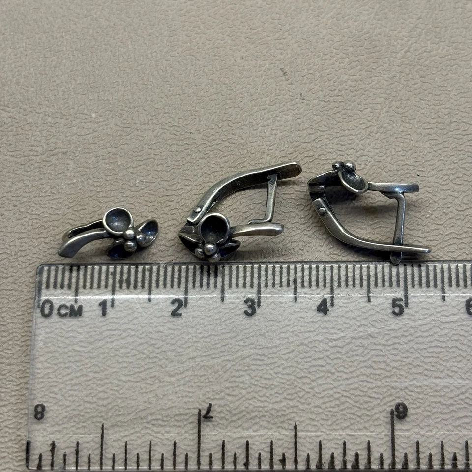 Conjunto de pendientes colgantes vintage de plata soviética de 875 flores para mujer joyería años 70 Foto 4 de 4