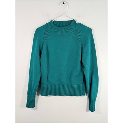 Ann Taylor Peacock Green Blue Cotton Blend Mock Neck Sweater XS Jewel Toned