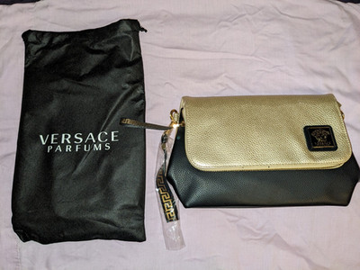 Versace Parfums Crossbody Bag  Mini Purse  Black & Gold, Medusa Logo NEVER USED