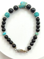 Bracciale Unisex In Pietra Onice Black e Turchese, Mis.18/ 22