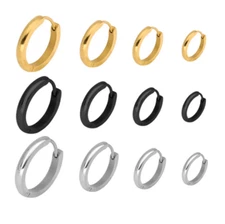 Women Men Stainless Steel Small Hinged Hoop Huggie Ear Earrings 7/9/10/12/14MM