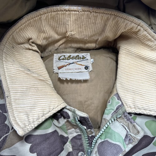 VTG Cabelas Hunting Camo Hood Frog Field Jacket Coat Down Puffer Men XL Corduroy - Picture 2 of 18