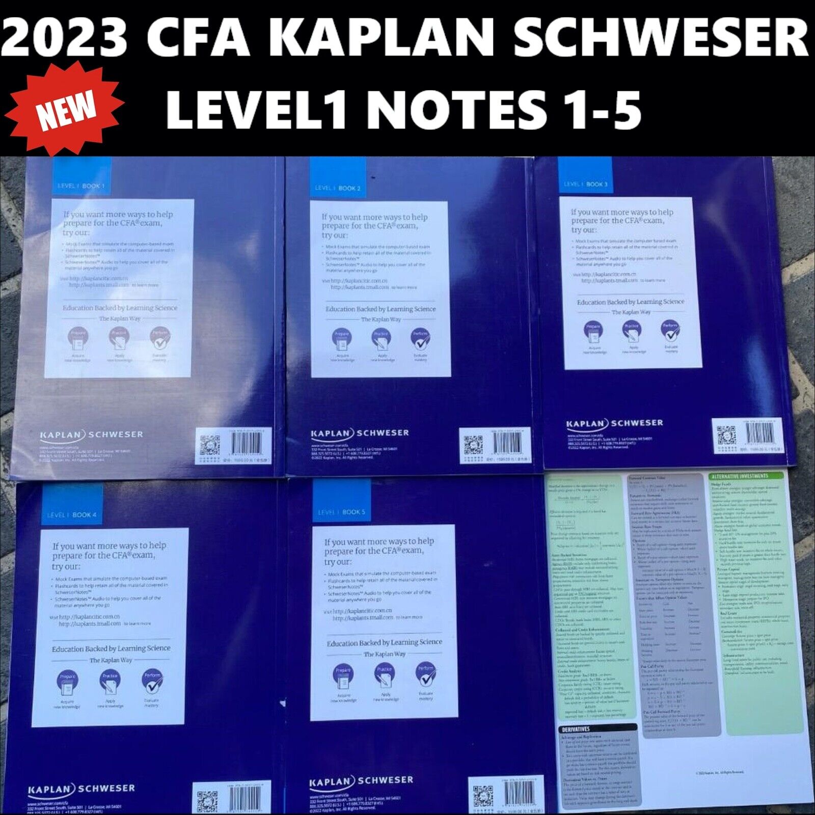 BRAND NEW 2023 CFA Level 1 Kaplan Schweser Notes Books 1-5 + QUICKSHEET