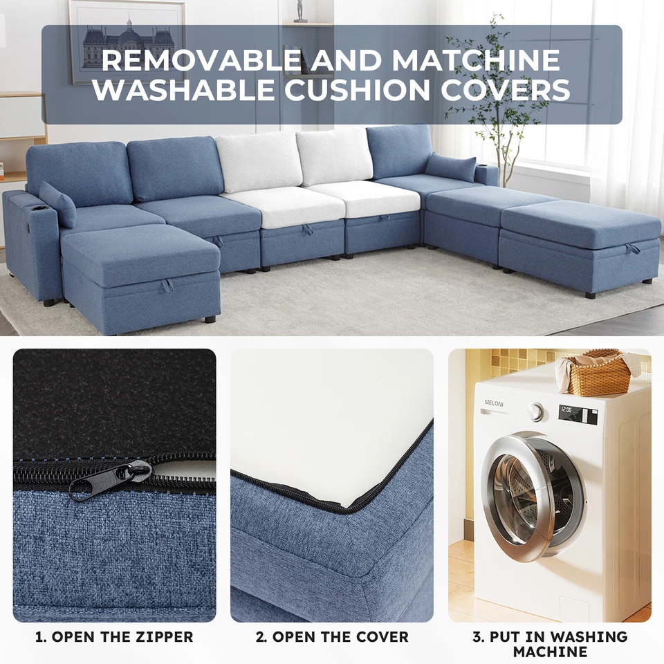 8 Modular Sectional U Shape Couch w/Storage USB Port Cup Holder Convertible Sofa - Image 2 of 4