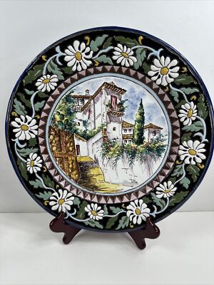 CERAMICA ARABE SAN ISIDRO Majolica Village Floral Edge Granada Spain 12  Plate