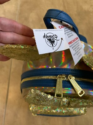 Disney Parks Loungefly Sequined EARidescent Iridescent Gold Backpack Bag NWT Loungefly Earidescent Gold Sequin Backpack Disney Parks 50th  main image 3