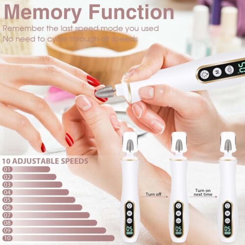 Professional Manicure Pedicure Kit, Cordless Electric Nail Drill with 360° LE... - Picture 6 of 10