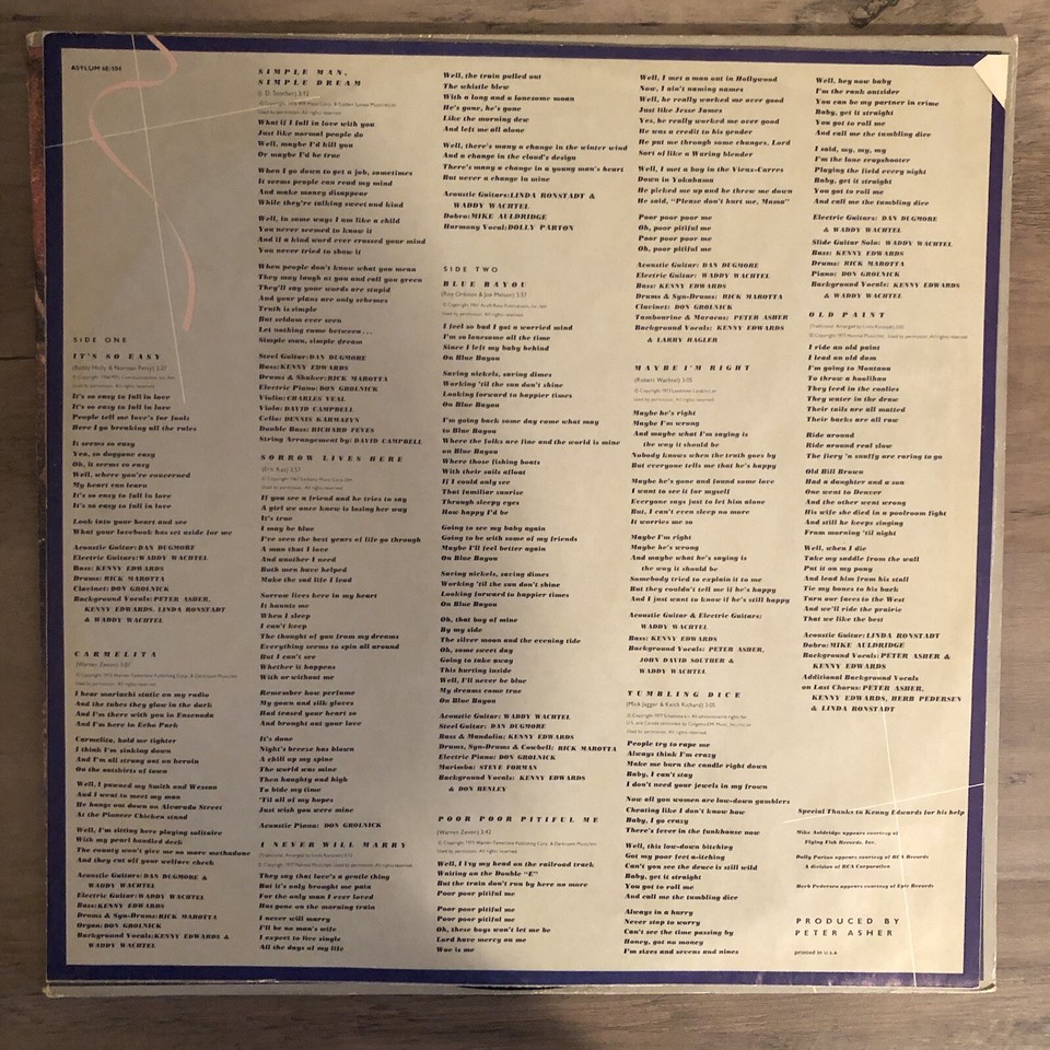 Linda Ronstadt Simple Dreams Vinyl Record eBay