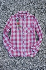 ✪ Neuw. Boyfriend Bluse rosa weiß kariert 36 38 Gipsy-Folklore Stickerei Impress