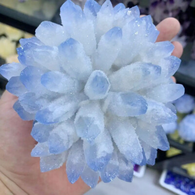 Reiki New Find Blue Phantom Quartz Crystal Cluster Mineral Specimen Gem 300g