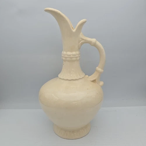 Vintage Sherlock Pottery Cream Colored Bud Vase Pitcher 11" Tall Marked Sherlock