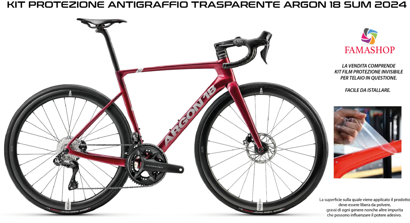 KIT PELLICOLA PROTEZIONE TRASPARENTE PER BICI DA CORSA ARGON 18 SUM 2024