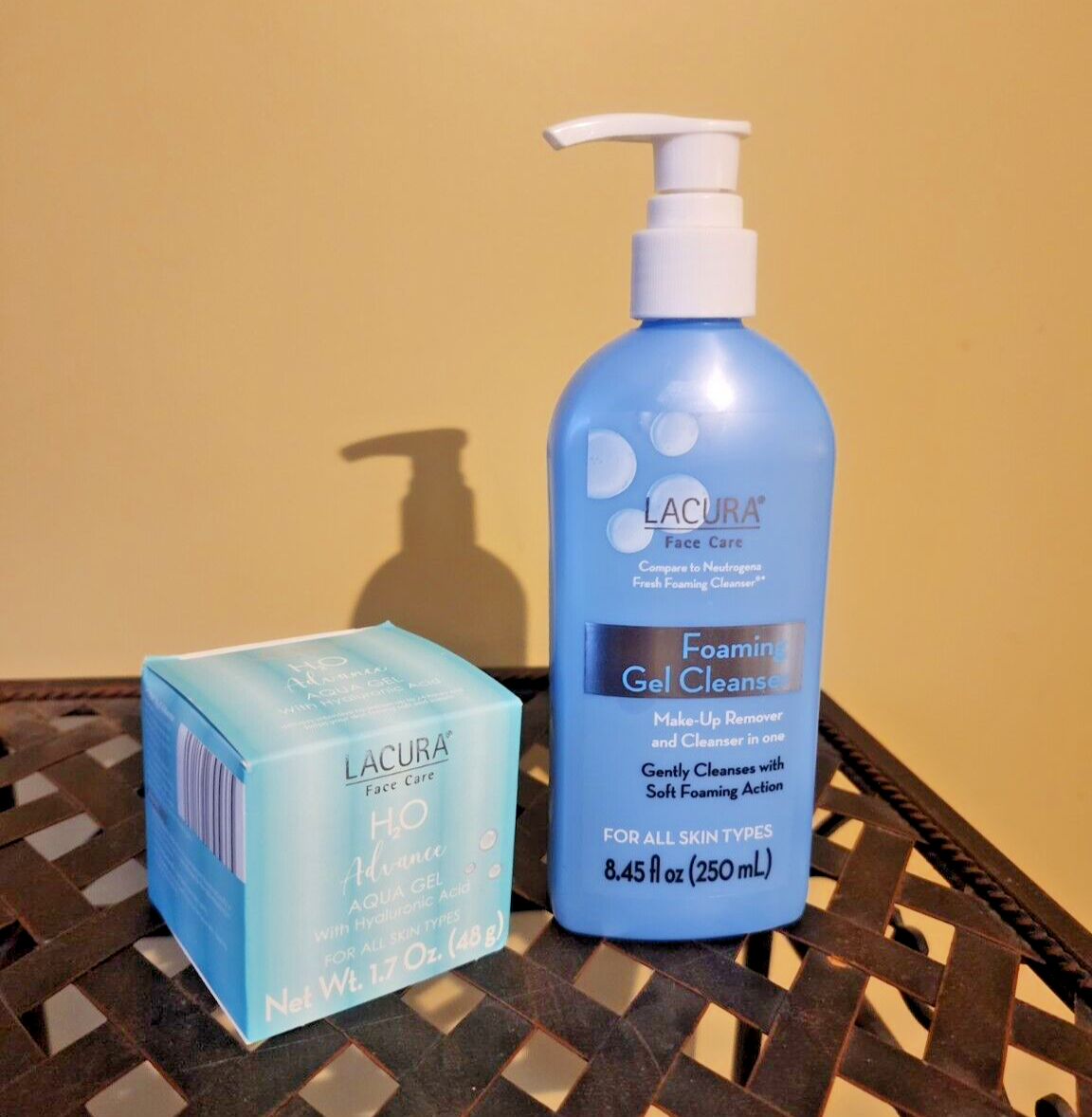 Lacura Face Care Foaming Gel Cleanser and H2O Advance Aqua Gel. Made in