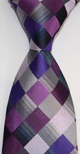 New Classic Plaids Checks Purple Gray JACQUARD WOVEN 100 Silk Men's Tie Necktie