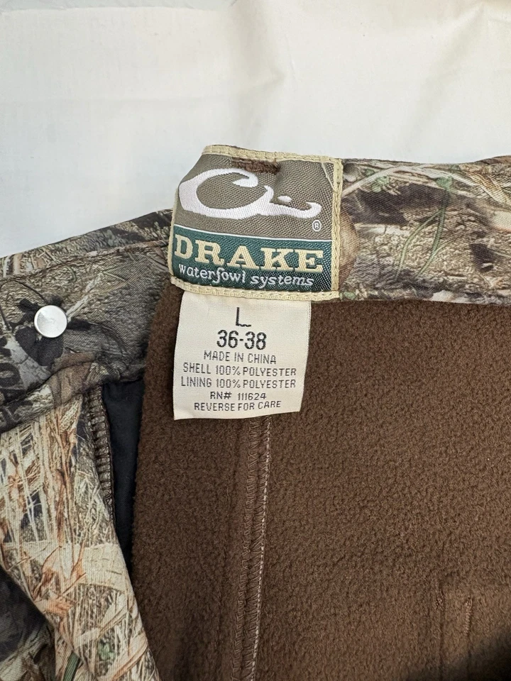 Drake Waterfowl Pants L (36-38) Realtree Camo Outdoor Hunting Polyester Lined - Image 2 of 4
