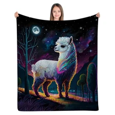 Llama Blanket, Llama Gifts for Girls, Cute Llama Colorful Boho Print in Galax...
