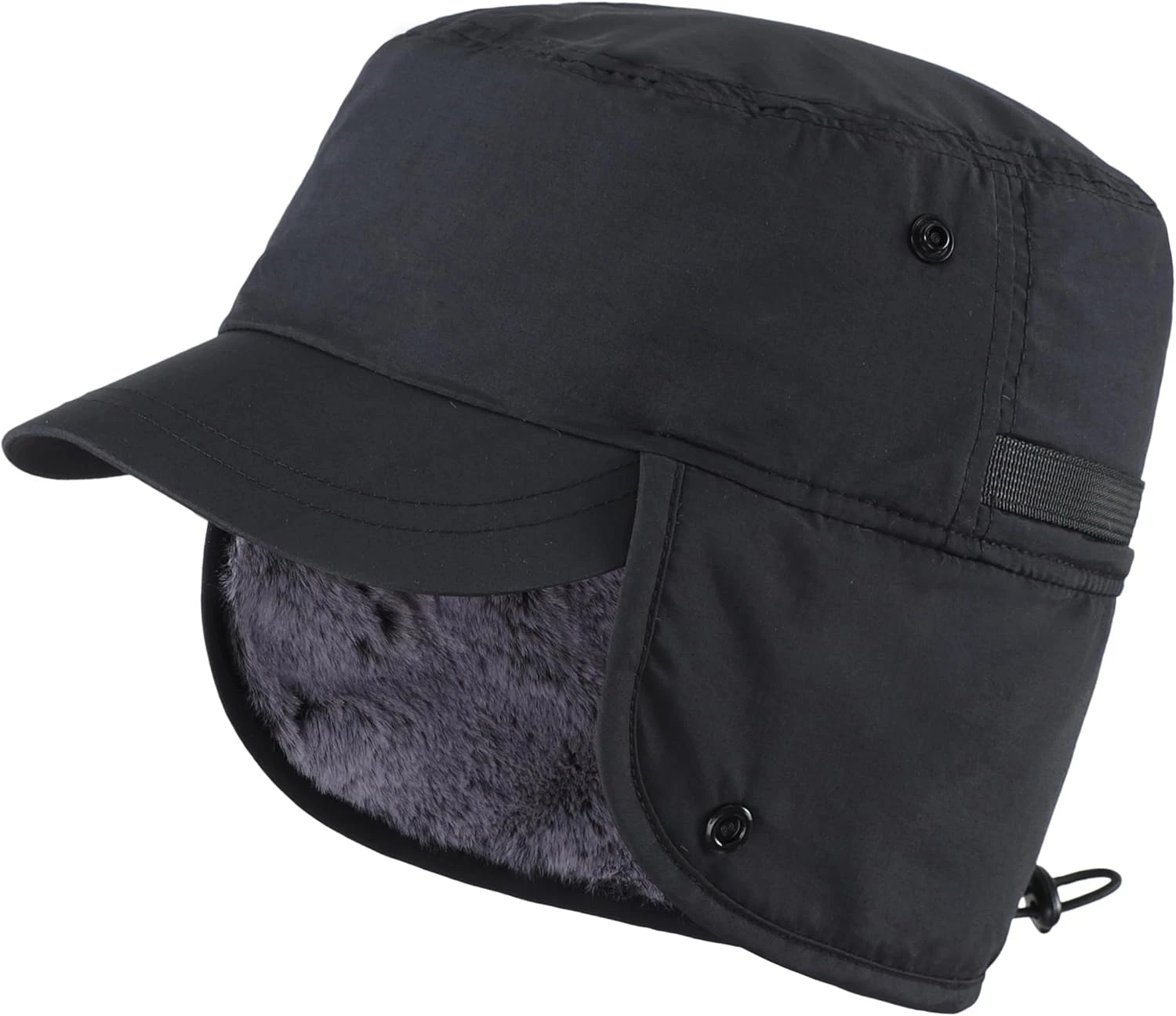 Men'S Winter Hat with Visor Warm Earflaps Hat Fully Lined Faux Fur Baseball Cap