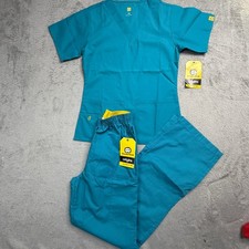 WonderWink Origins Scrub Set Teal Blue V-Neck Top Cargo Pants 6016 5016T XXS XST