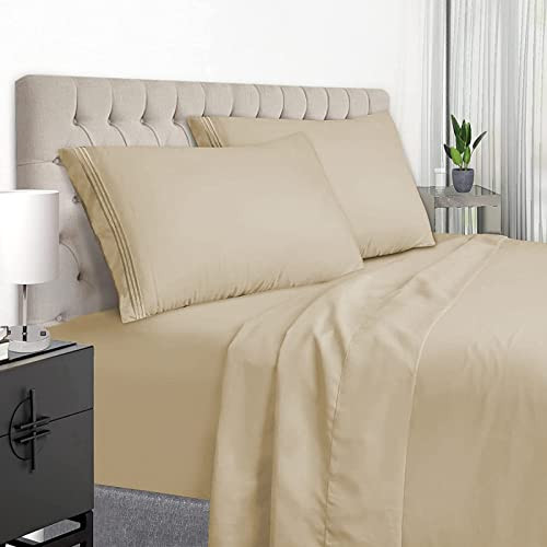 King Bed Sheets Set - Deep Pocket to 18 King-Deep Pocket up to18 inch Beige - Bild 1 von 6