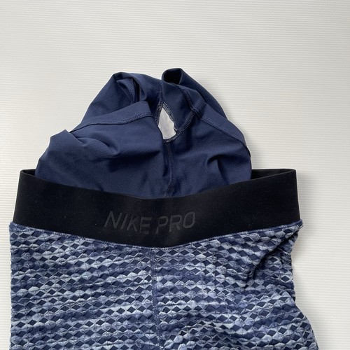 Nike Pro Tights Adult Medium HyperWarm Logo Training Navy Blue Knit Women's - Picture 6 of 8