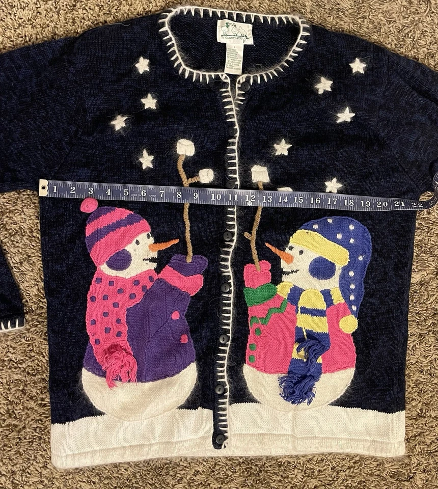 2000s/Y2k Quacker Factory Siz L Snowmen Roasting Marshmallows Christmas Sweater - Image 3 of 4