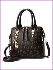 Fashion English letter handbag women's PU leather tassel upper handle bag luxury