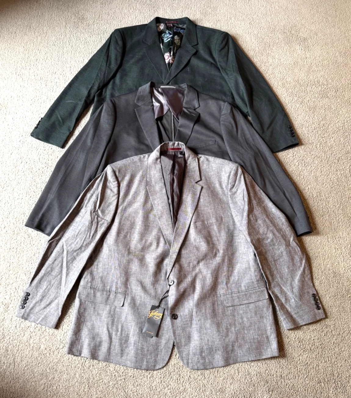 NWT Johhny Bigg Men's Sport Coat Blazer Lot of 3 -Pine; Charcoal; Gray - Size 54